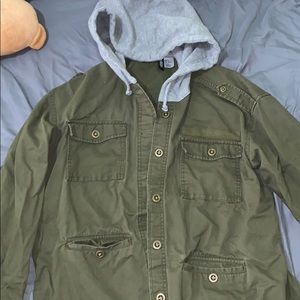 Green oversized JEAN H&M JACKET WITH HOODIE